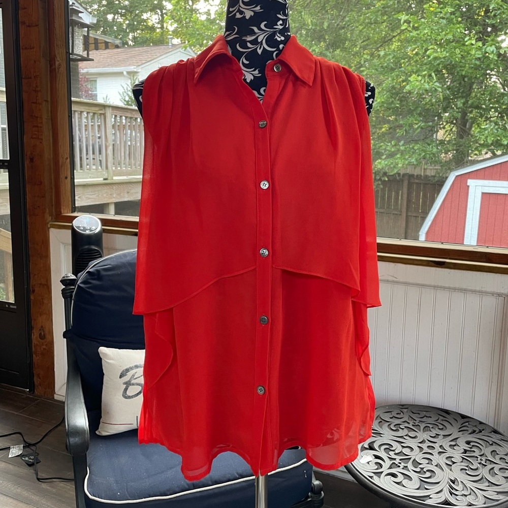 NWT Badgley Mischka Tangerine Sleeveless Asymmetrical Blouse